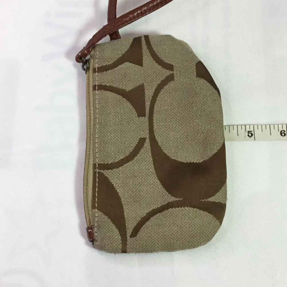 Coach Signature Tan & Black Wallet Wristlet Clutch 6x4 Zip Small Card Holder - Picture 7 of 7